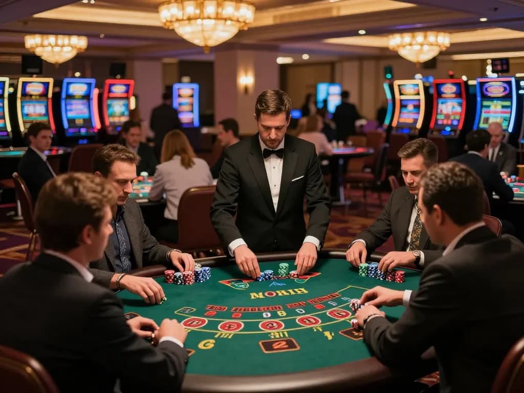 Players engaging with high-stakes games at 388bet casino floor, showcasing vibrant atmosphere and strategic gameplay