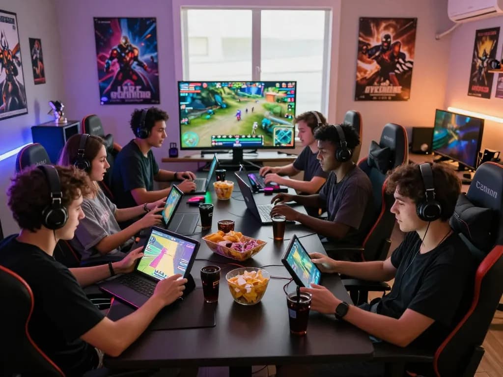 Exciting online gaming session with friends enjoying go88 games in a vibrant room.
