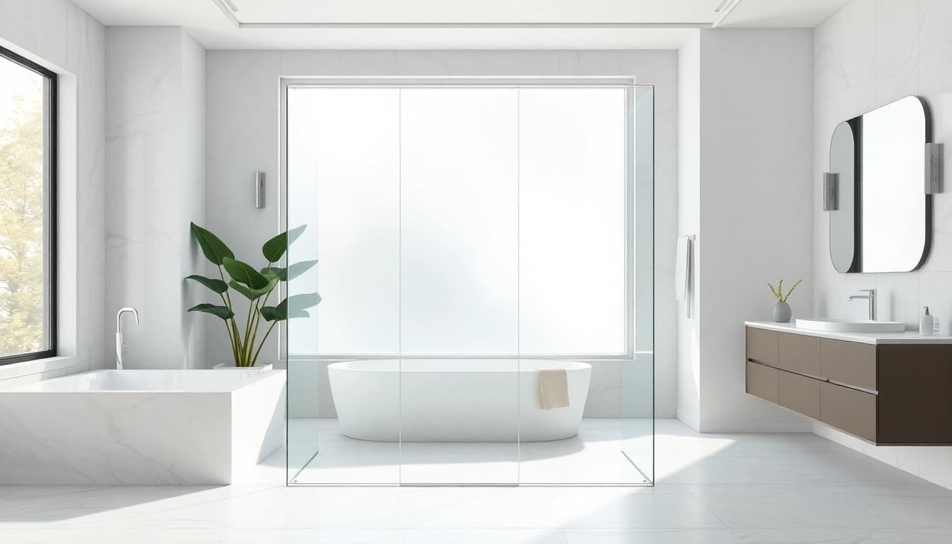 Elegant view showcasing shower screens semi frameless in a modern bathroom.