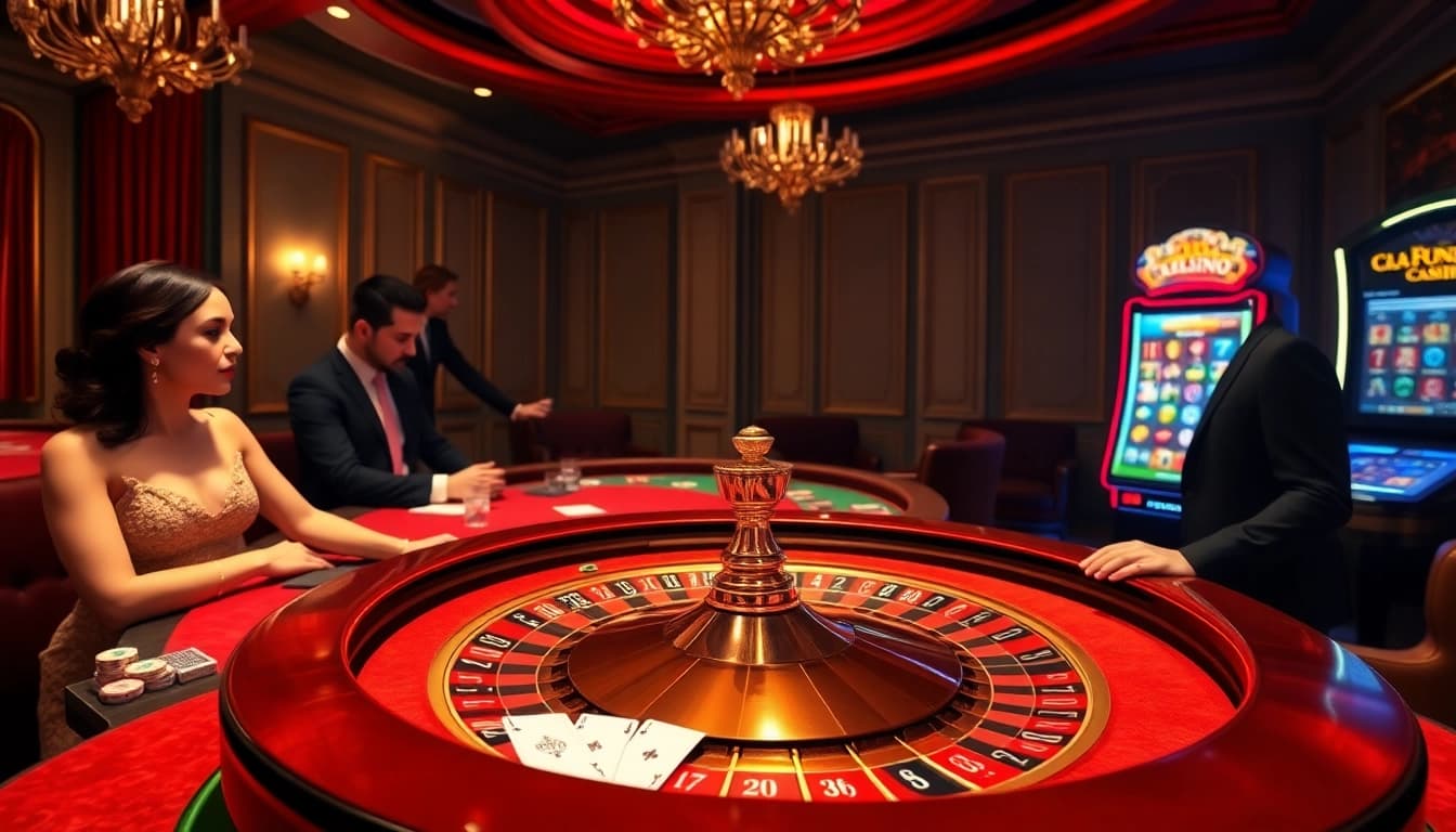 Joueurs élégants à une table de roulette dans un cadre luxueux de casino en ligne Français 2026.