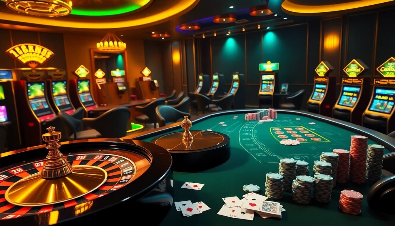 Jouez à des jeux à enjeux élevés dans le luxe au casino en ligne Français 2026, avec des jetons de poker et des roues de roulette.