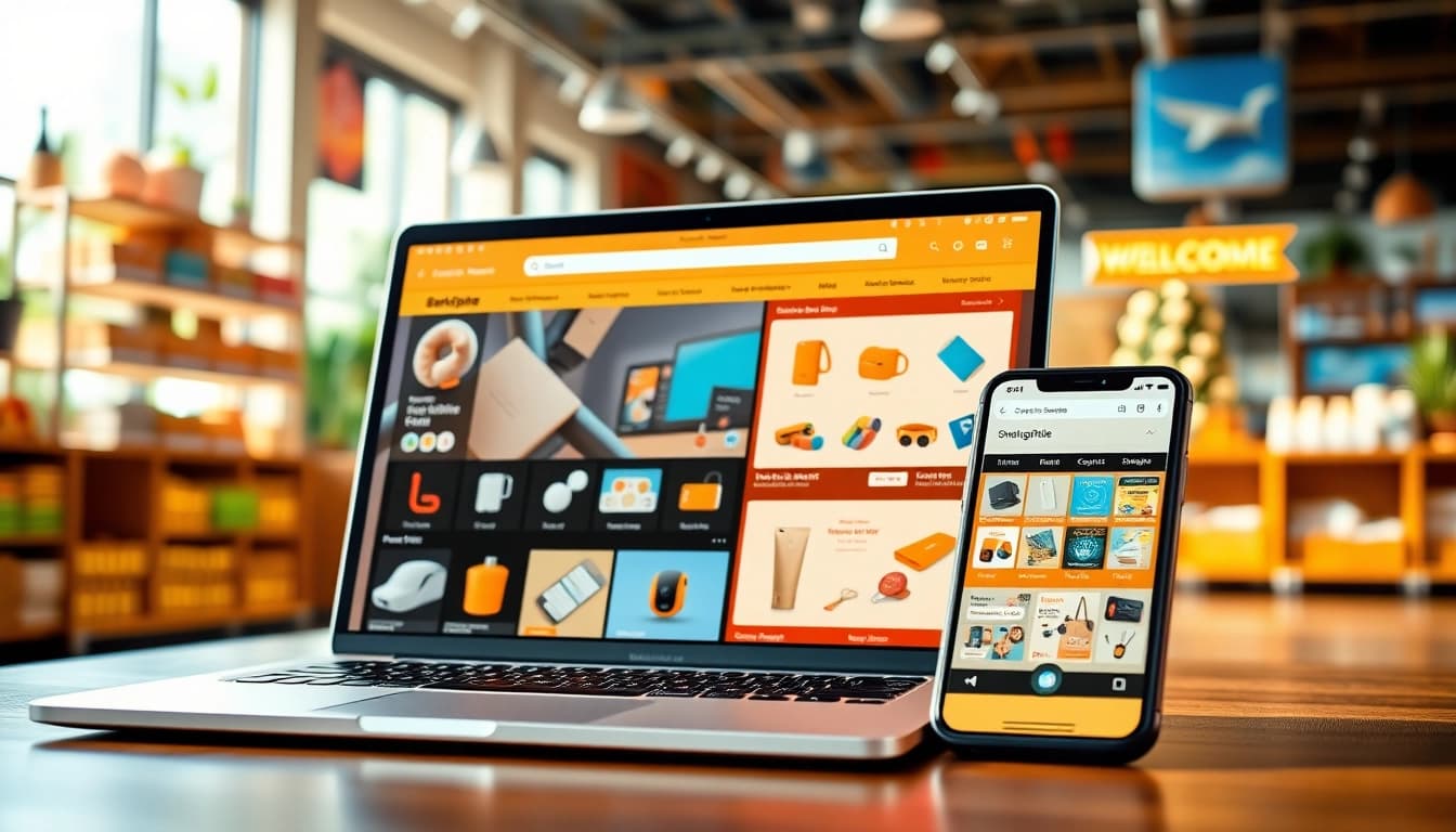 Engaging Multi-Store online marketplace featuring diverse products on modern devices.