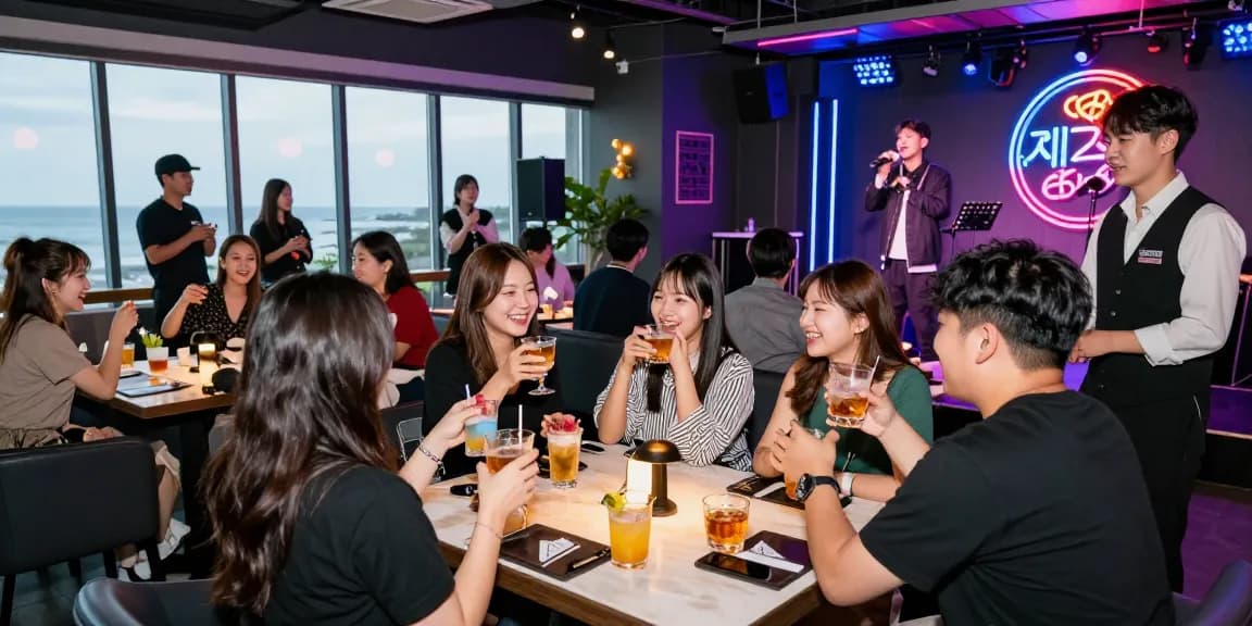 Exciting 제주도유흥 nightlife scene with friends enjoying drinks and live music in a vibrant venue.