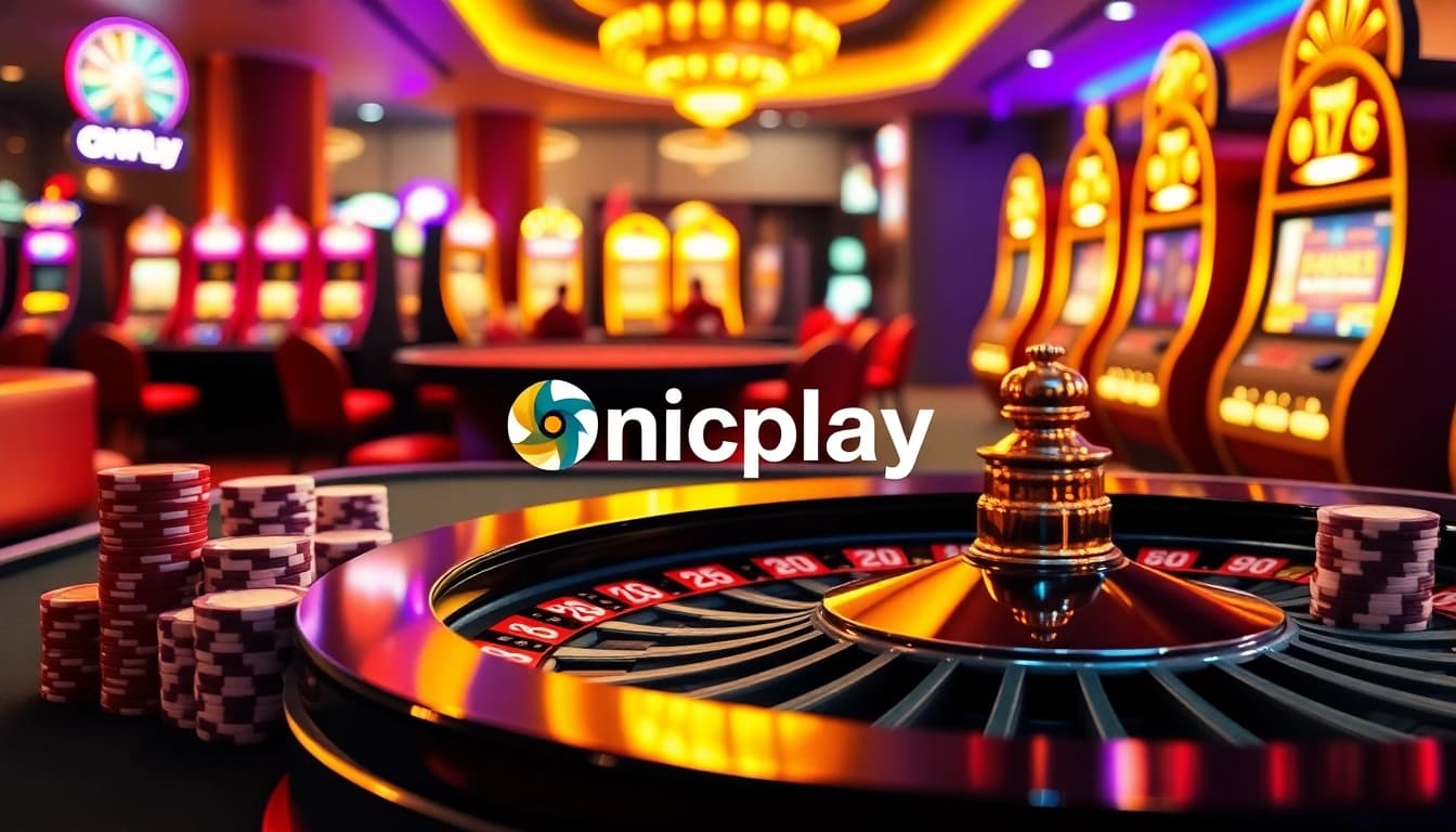 Gambling scene featuring Onicplay online interface and vibrant casino elements.