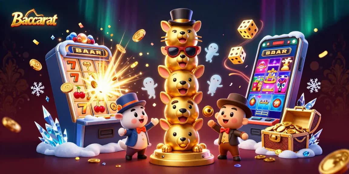 Engage in state-of-the-art Baccarat gameplay featuring whimsical 3D elements and rich casino imagery.