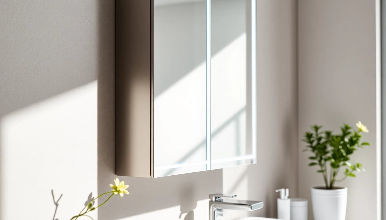 Die sonni Spiegelschrank mit modernem Design und integrierter LED-Beleuchtung im Badezimmer präsentieren.