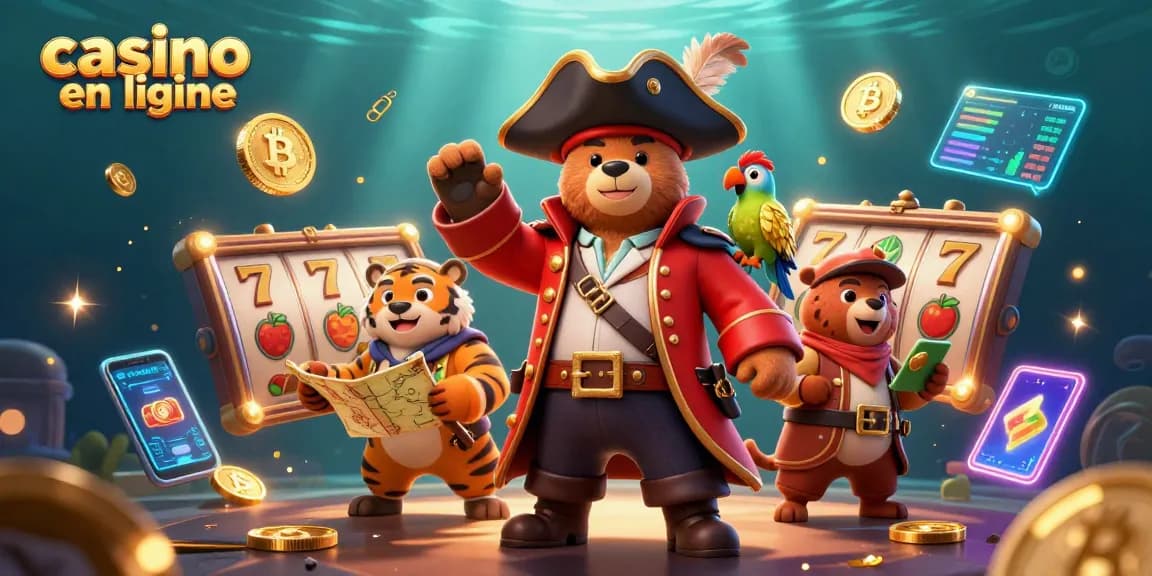 Profitez des jeux de casino en ligne avec un pirate, un tigre et des symboles de jackpot captivants.