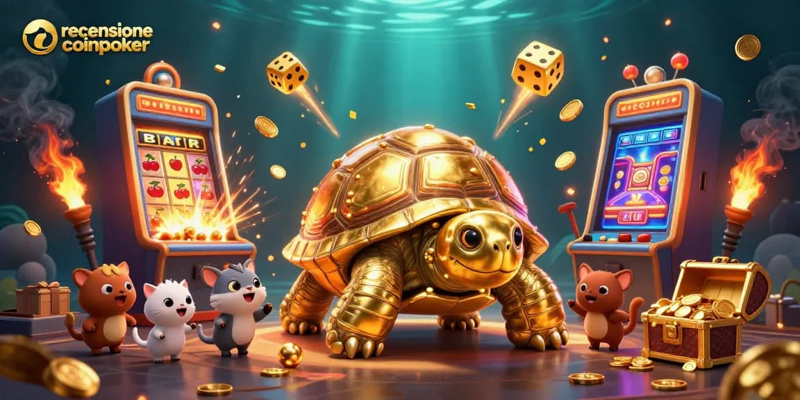 Scopri la recensione coinpoker con simboli di vincita e animali entusiasti in un'atmosfera di gioco vivace.