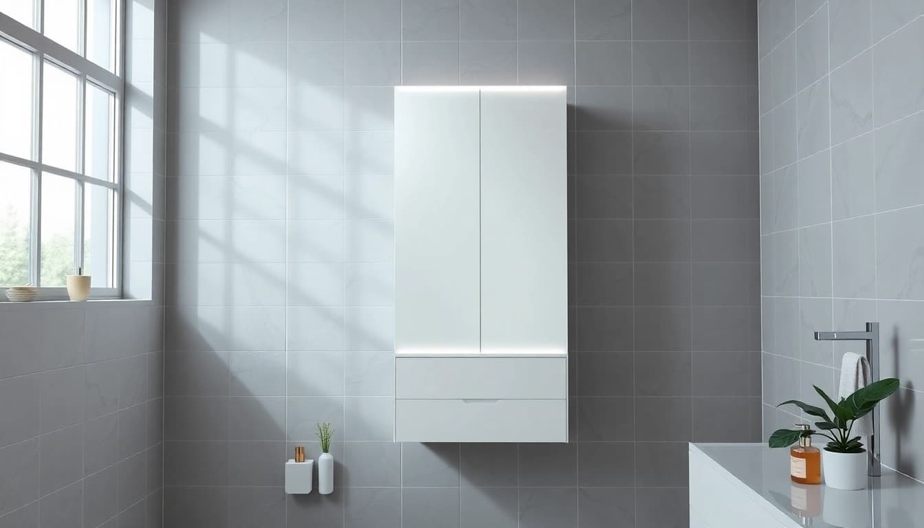 Discover a stylish led bathroom mirror cabinet with sleek design in a modern bathroom.