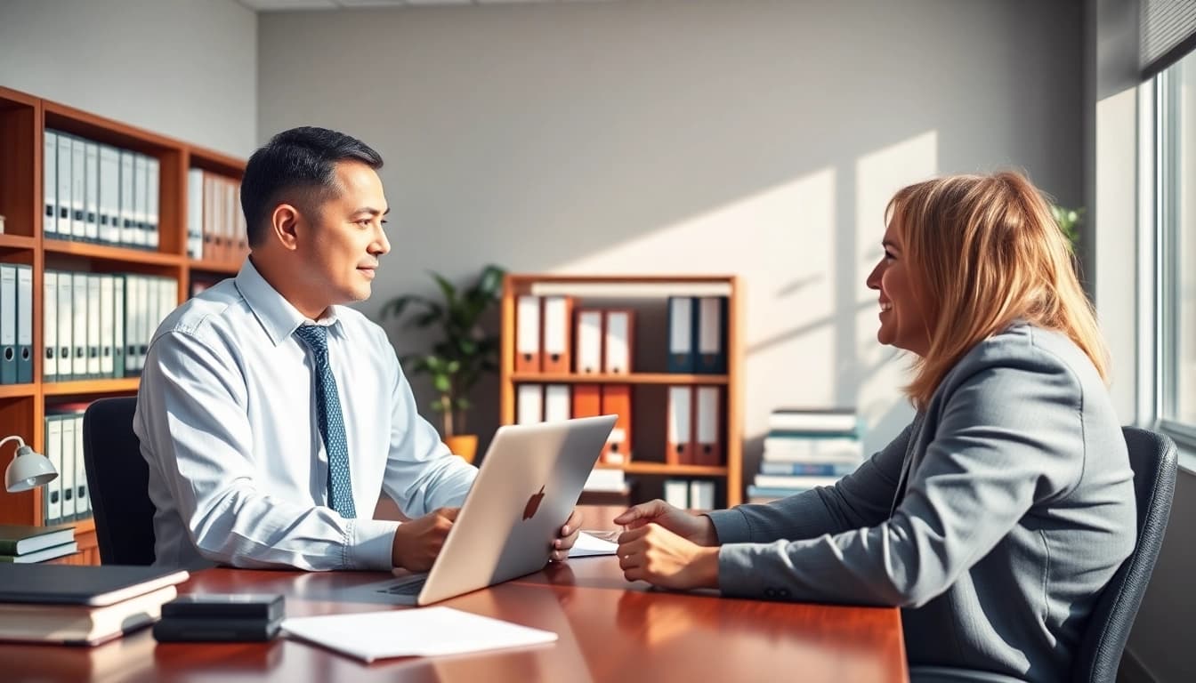 Trustworthy truck accident attorney Clearwater consults with a client in a professional office setting.
