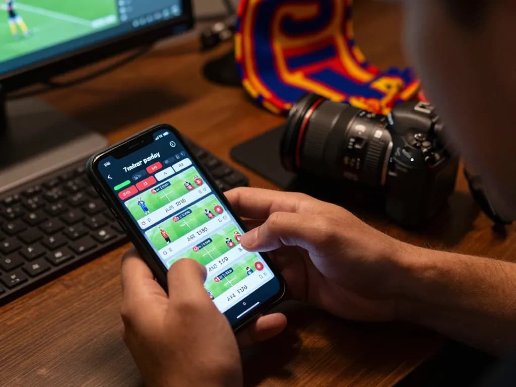 Engaging in a thrilling 7meter parlay bet on a smartphone during sports betting.