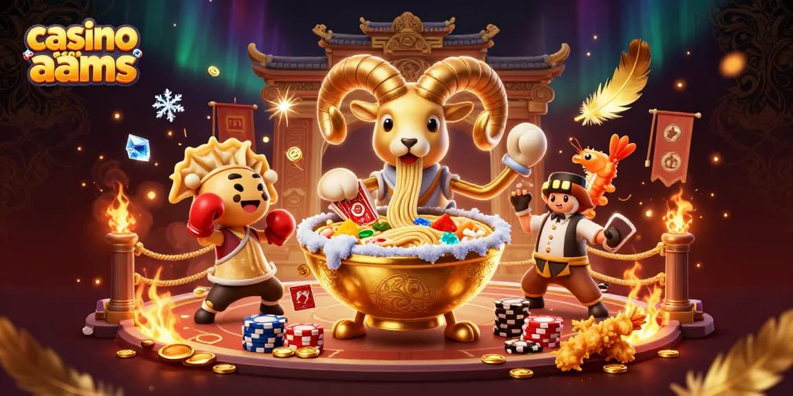 Casinò non AAMS: Un divertente incontro tra giochi da casinò e elementi culinari in un'illustrazione vivace.