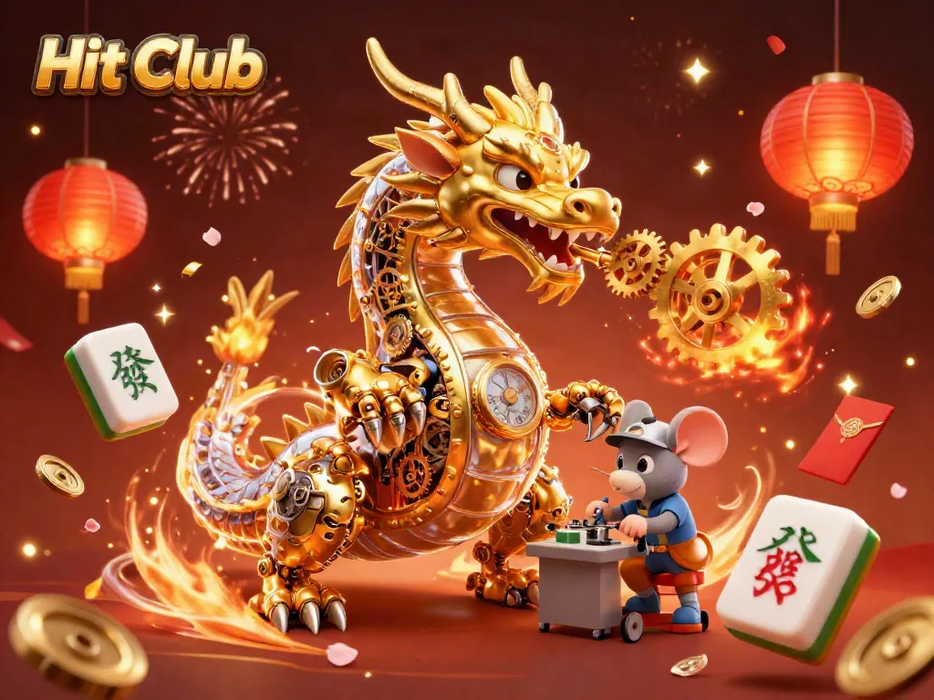 Engage with Hit Club’s dynamic atmosphere featuring a golden dragon and 3D gambling elements.