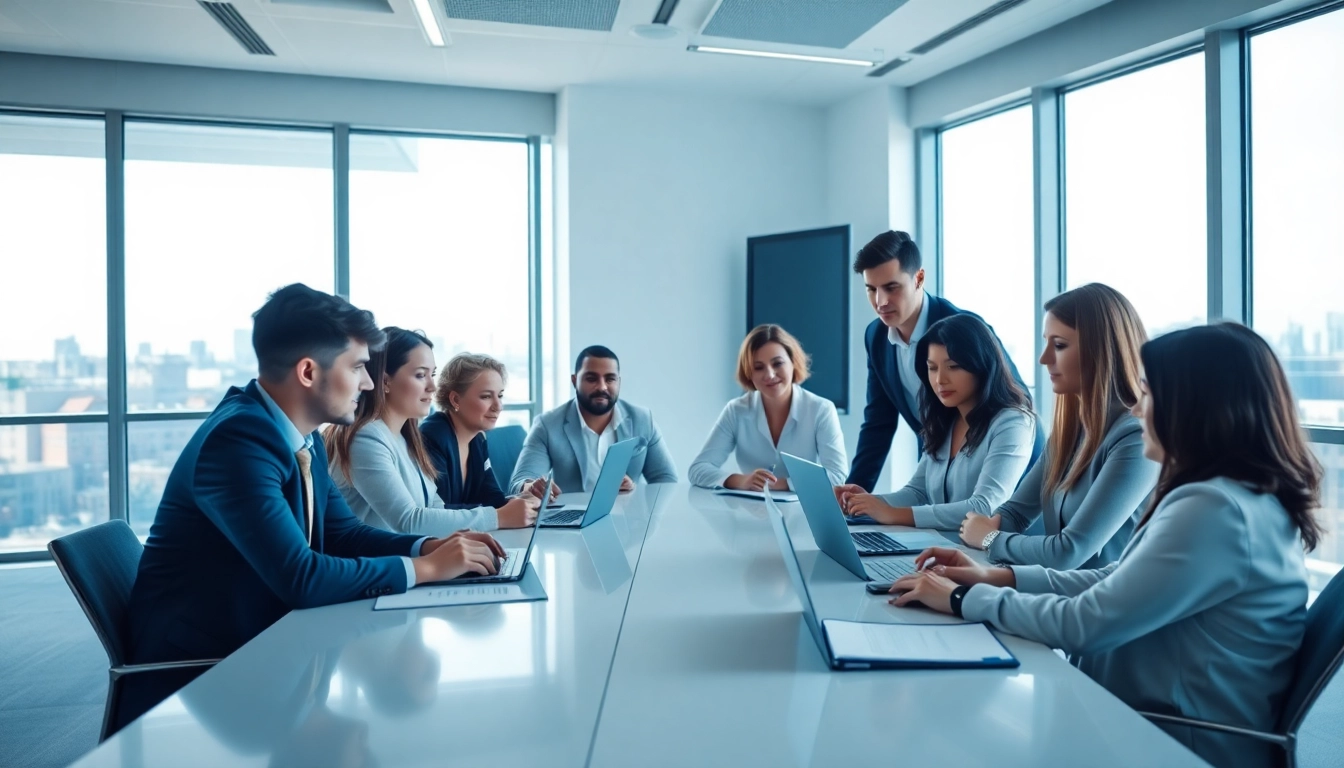 Collaborative team discussing hubspot free solutions in a modern office