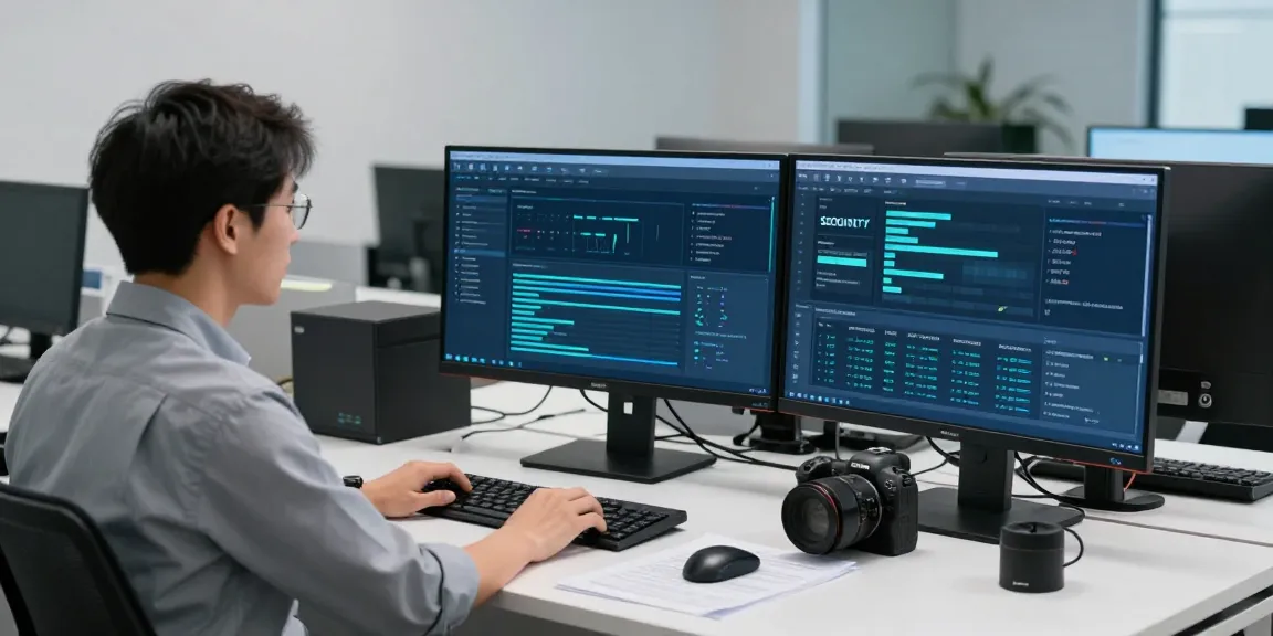 IT professional reviewing security logs for safe access at https://shs-dome5.com/ in a modern workspace.