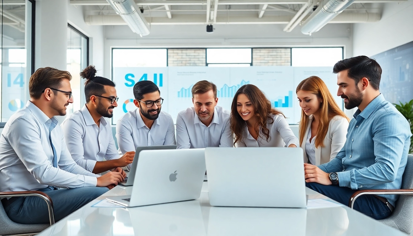 Team brainstorming effective smm services in a modern office environment.