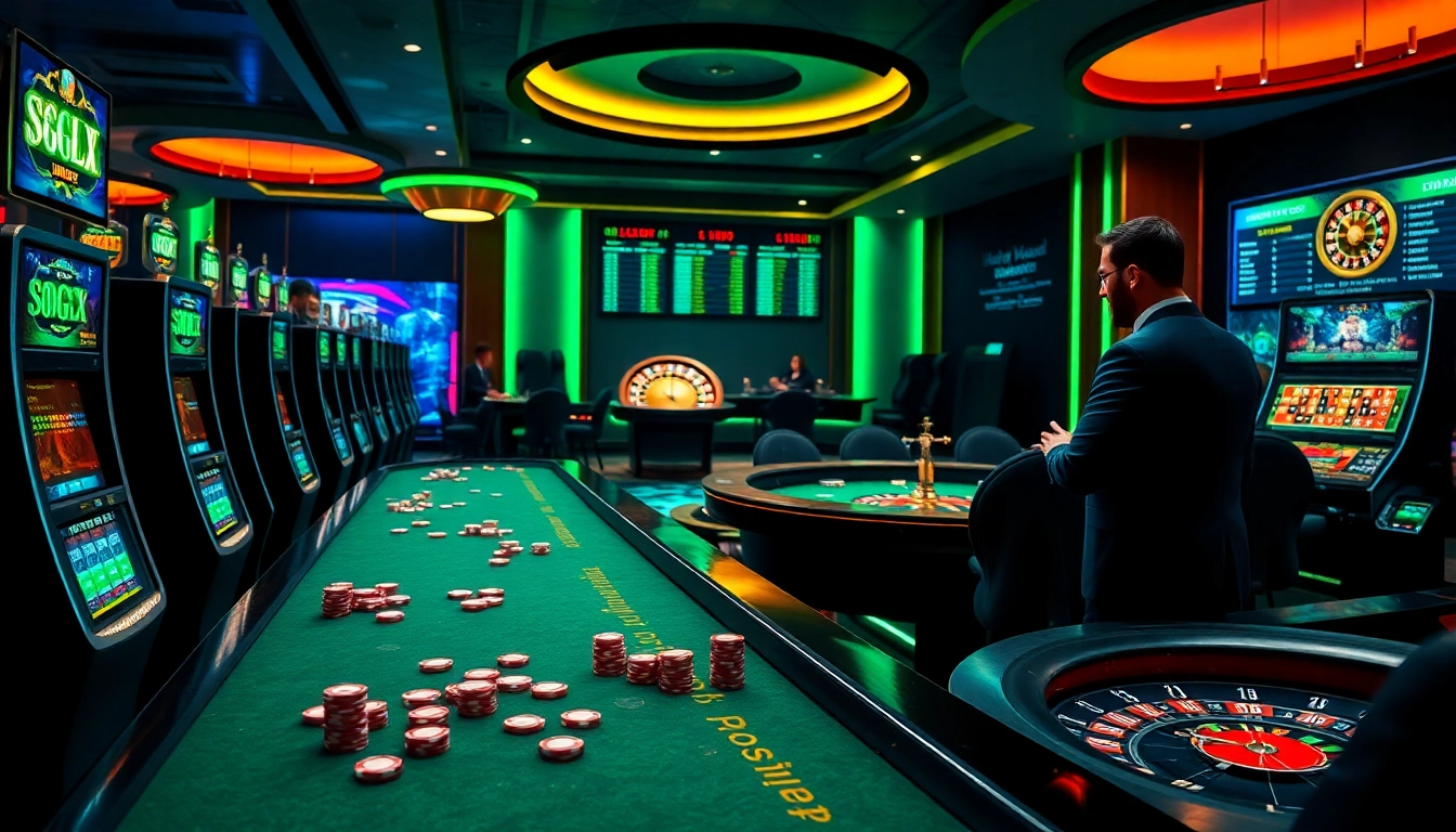 Experience thrilling gameplay with https://s8glx.com at luxurious casino tables featuring vibrant slot machines.