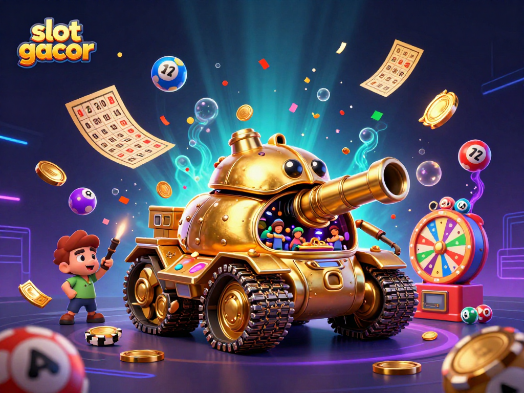 Experience thrilling slot gacor gameplay with a vibrant miniature casino scene inside a golden beetle tank.