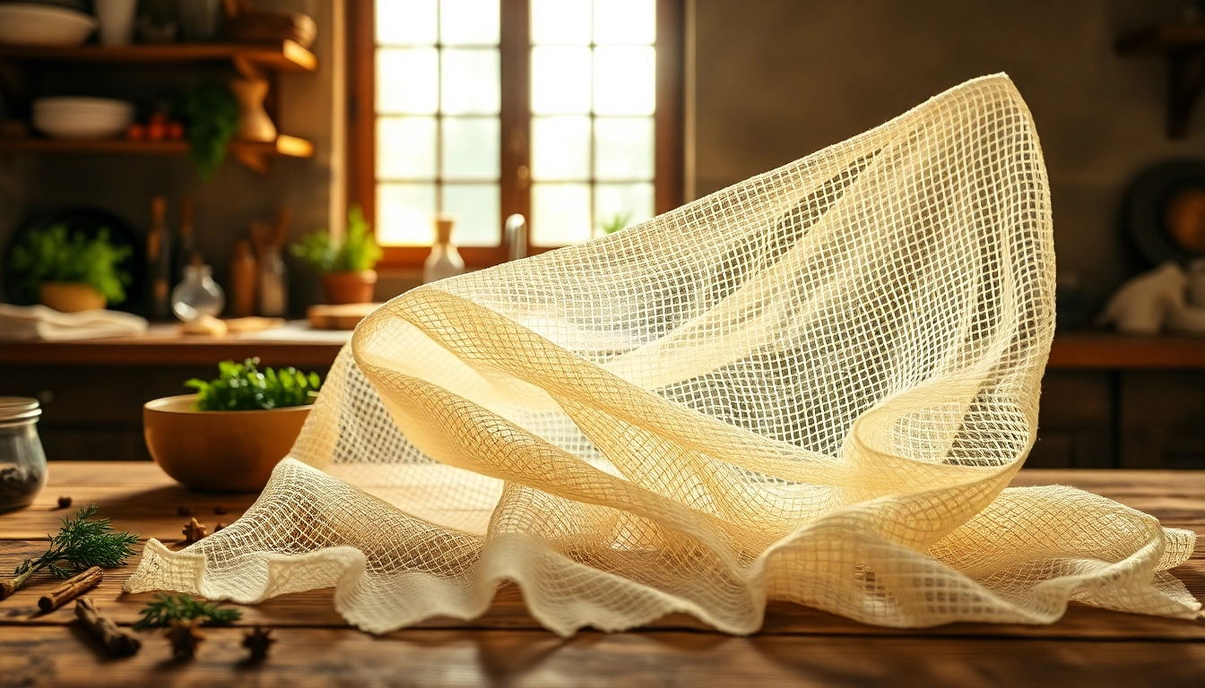 Kaasdoek gebruikt voor het afdekken van vers bereide gerechten in een keuken.