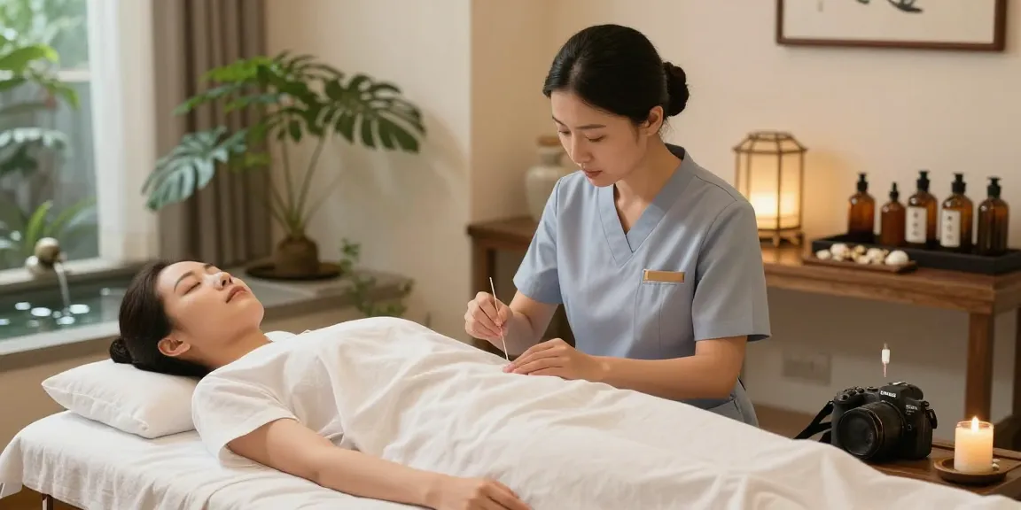 Acupuncture treatment at 영통한의원, showcasing a tranquil healing environment.