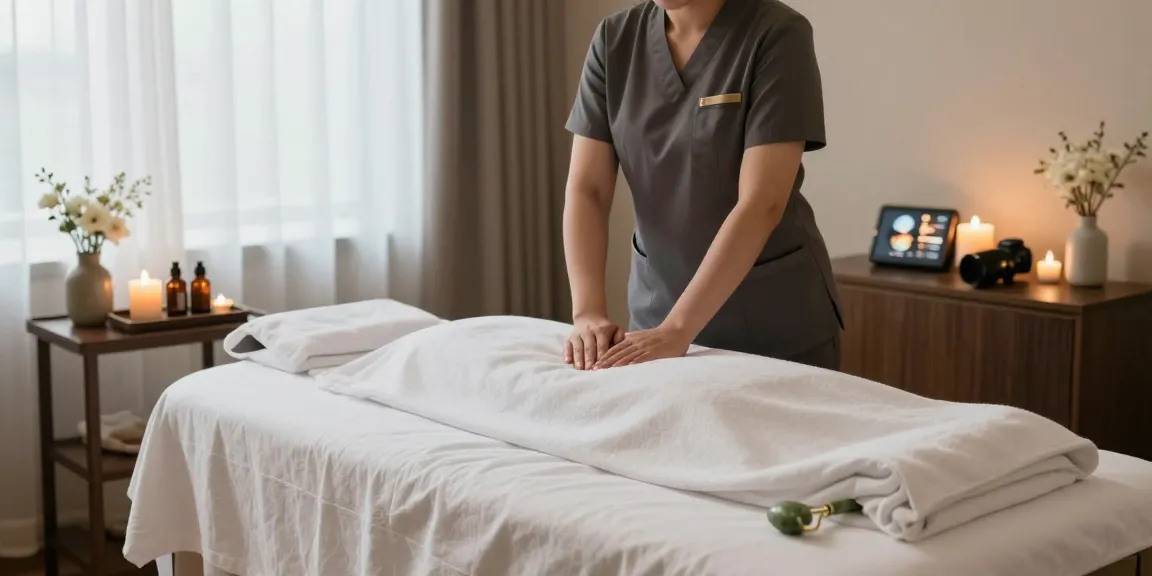 Swedish massage setup featuring a serene treatment room with massage table and soothing elements.