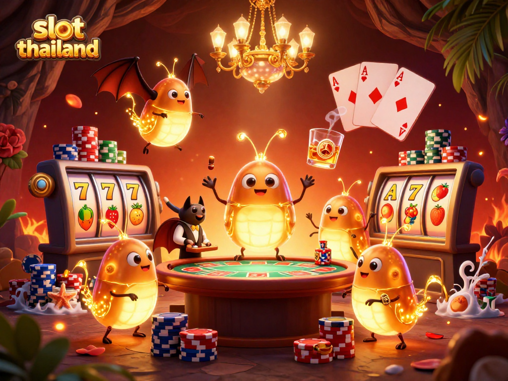 Play thrilling slot thailand with bioluminescent glowworms lighting the way in this vibrant digital casino illustration.