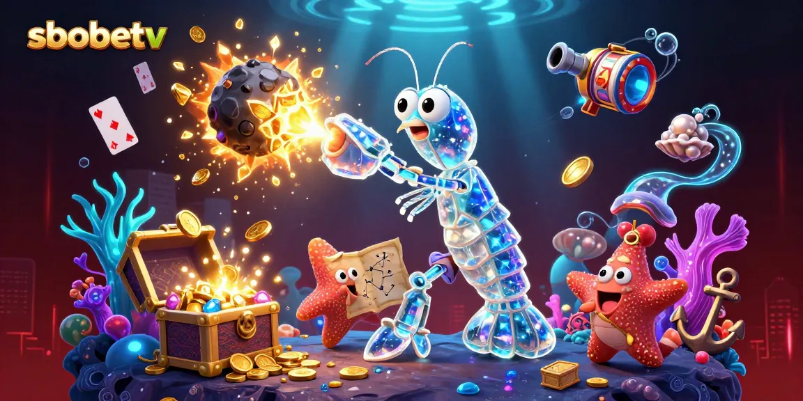Sbobetv showcases a dynamic underwater casino scene featuring galactic characters and vibrant gaming elements.
