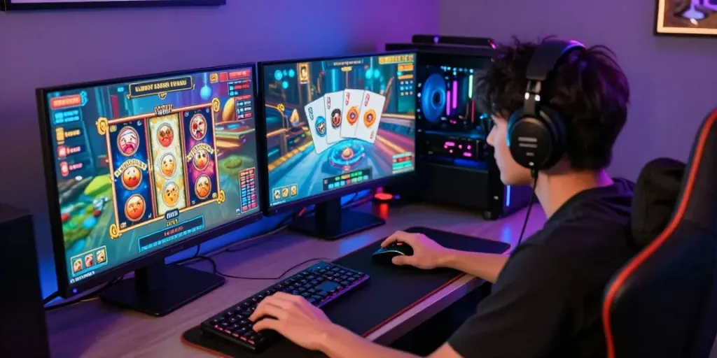 Engaging player using luxury333 for online gaming with vibrant graphics and modern setup.