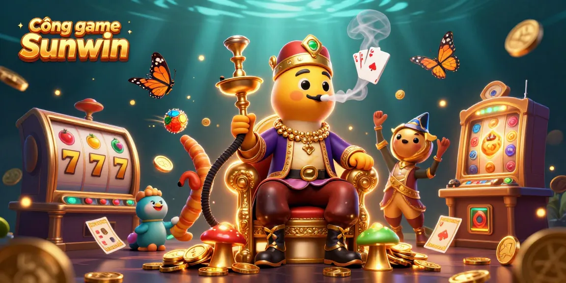 Cổng game Sunwin showcases vibrant slot reels and a fantasy character in a unique scene.
