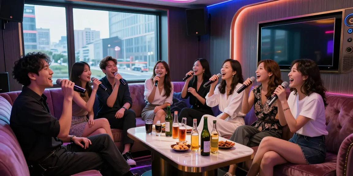 Enjoying an evening at 강남 가라오케 with friends, premium drinks, and vibrant ambiance.