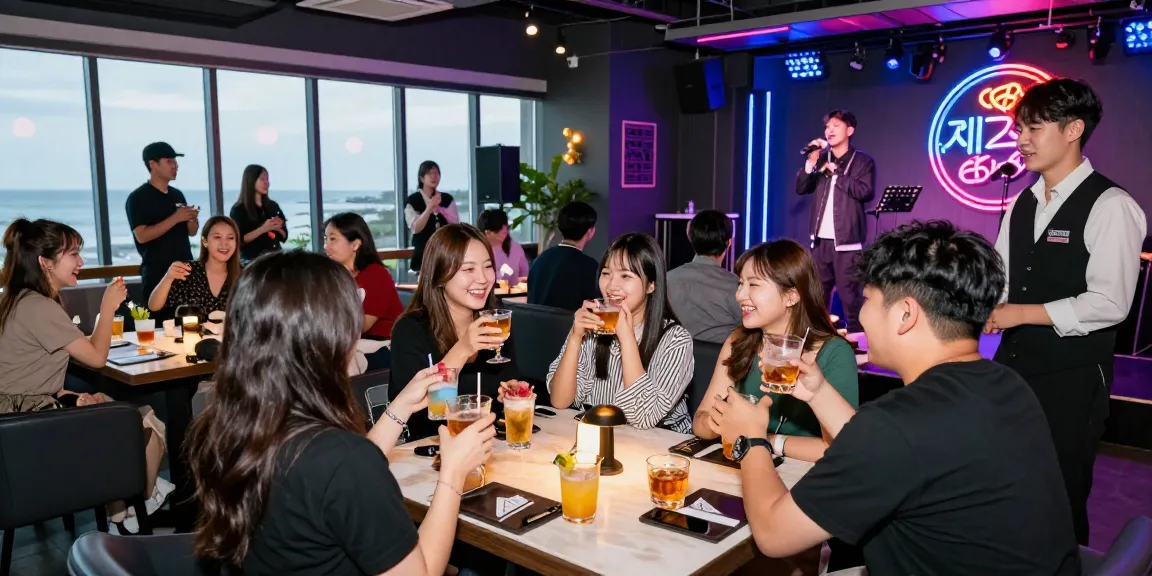 Exciting 제주도유흥 nightlife scene with friends enjoying drinks and live music in a vibrant venue.