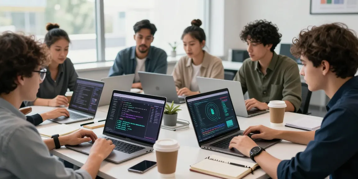 Engaged team members crush on innovative AI projects in a modern workspace.