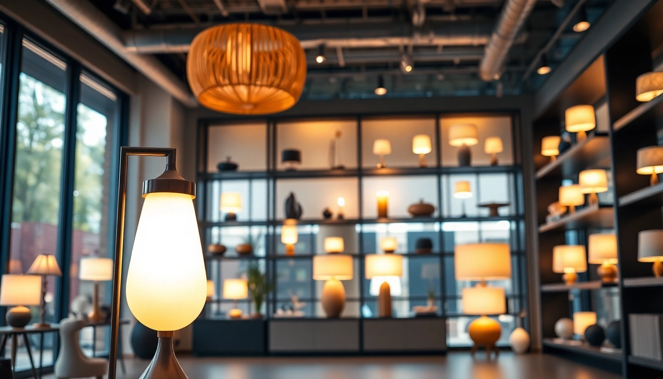 Showcasing ELC Lamps Online in a stylish showroom with modern lighting elements.
