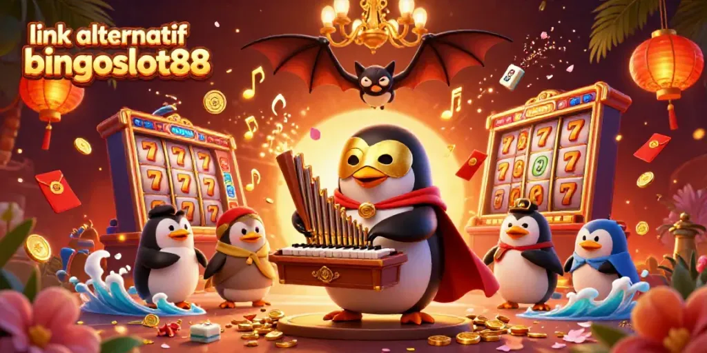 Aksi menarik bermain di link alternatif bingoslot88 dengan penguin opera dan koin emas.