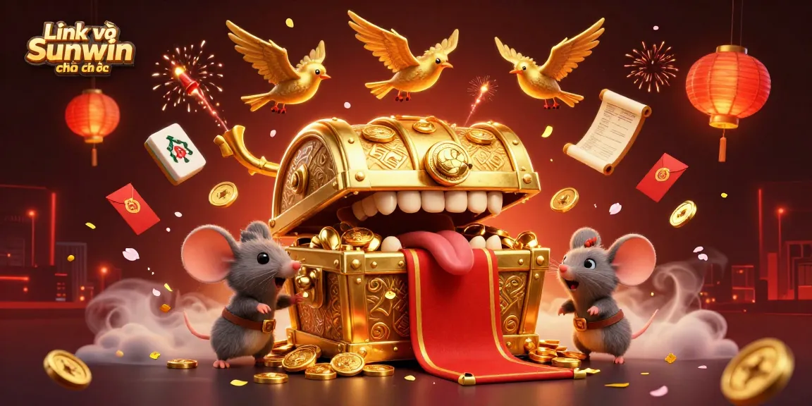 Engage with Link vào Sunwin chính thức, featuring an exciting illustration enticing adventurer mice with riches.