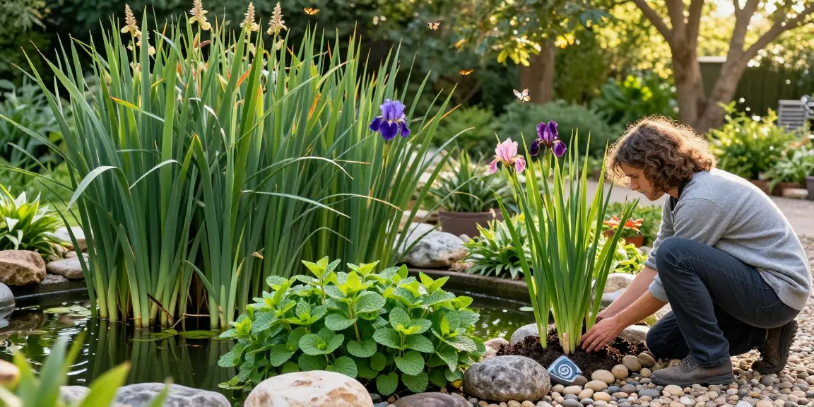 Marginal Pond Plants growing harmoniously around a serene garden pond.