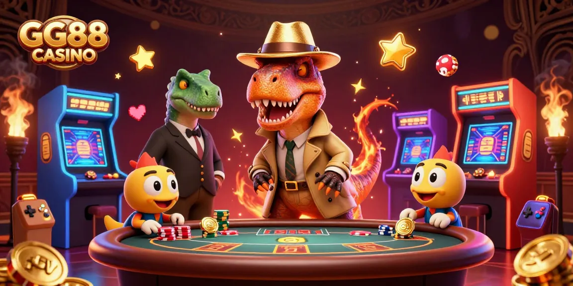 Experience the thrill of GG88 CASINO with a cartoon velociraptor at the blackjack table.