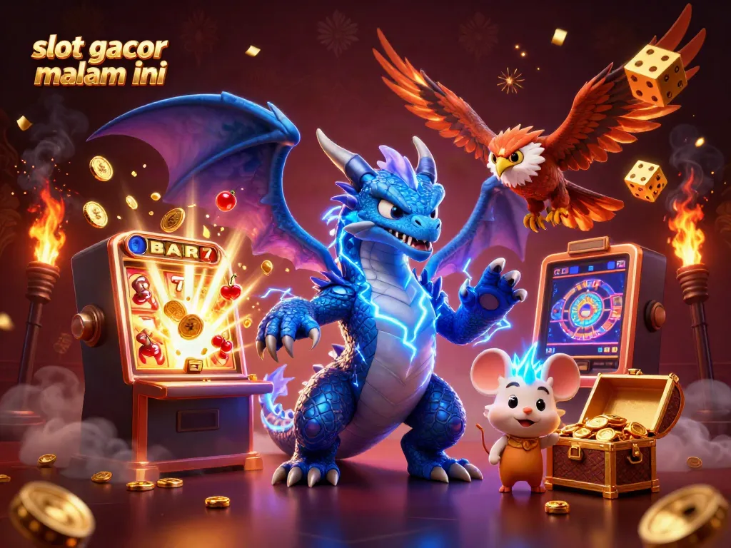 Memenangkan jackpot dengan slot gacor malam ini dan simbol keberuntungan di latar belakang mewah.