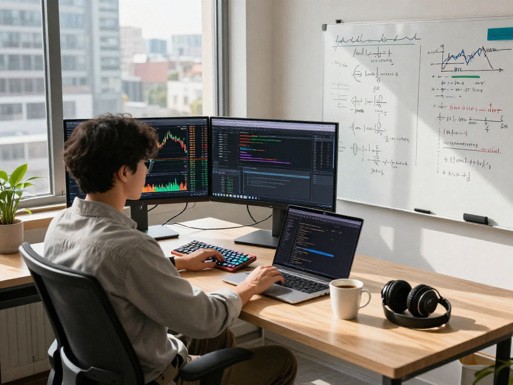 Japan stock backtesting API interface displayed on dual monitors in a professional trading workspace.