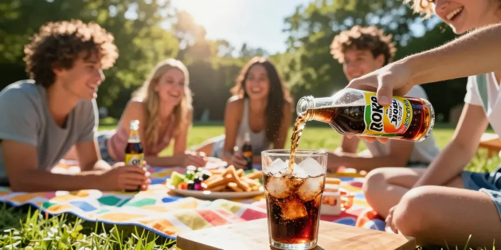 Friends enjoying ROKOK88 link soda at a lively backyard picnic.