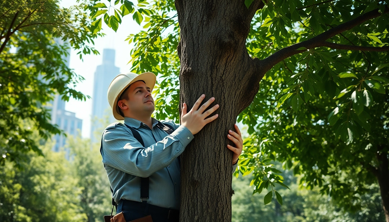 Assessing tree health by Black Mountain Tree Consultancy amidst urban greenery.