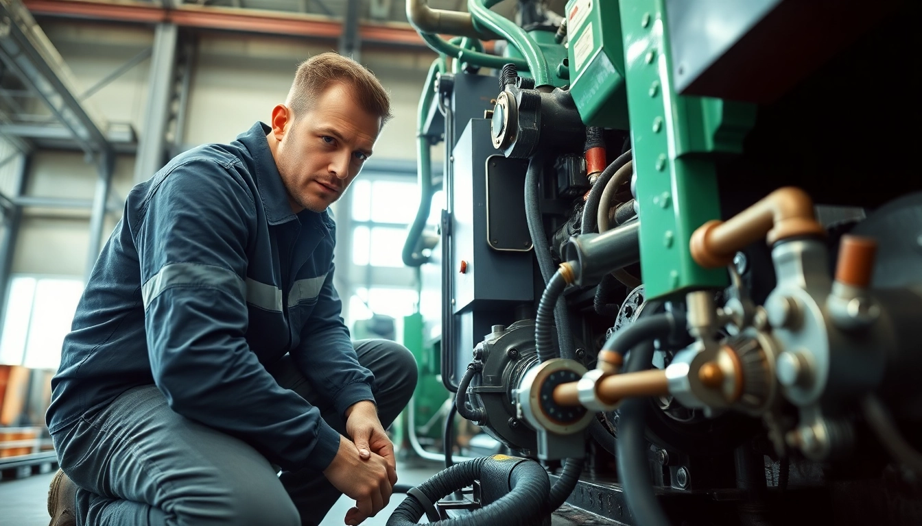 Technician executing on-site hydraulic repair while maintaining heavy machinery's functionality in an industrial environment.