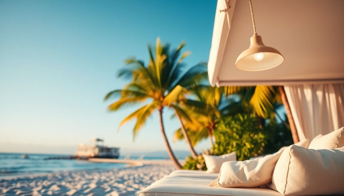 Bright island light enhances an inviting outdoor seating area on a tropical beach.
