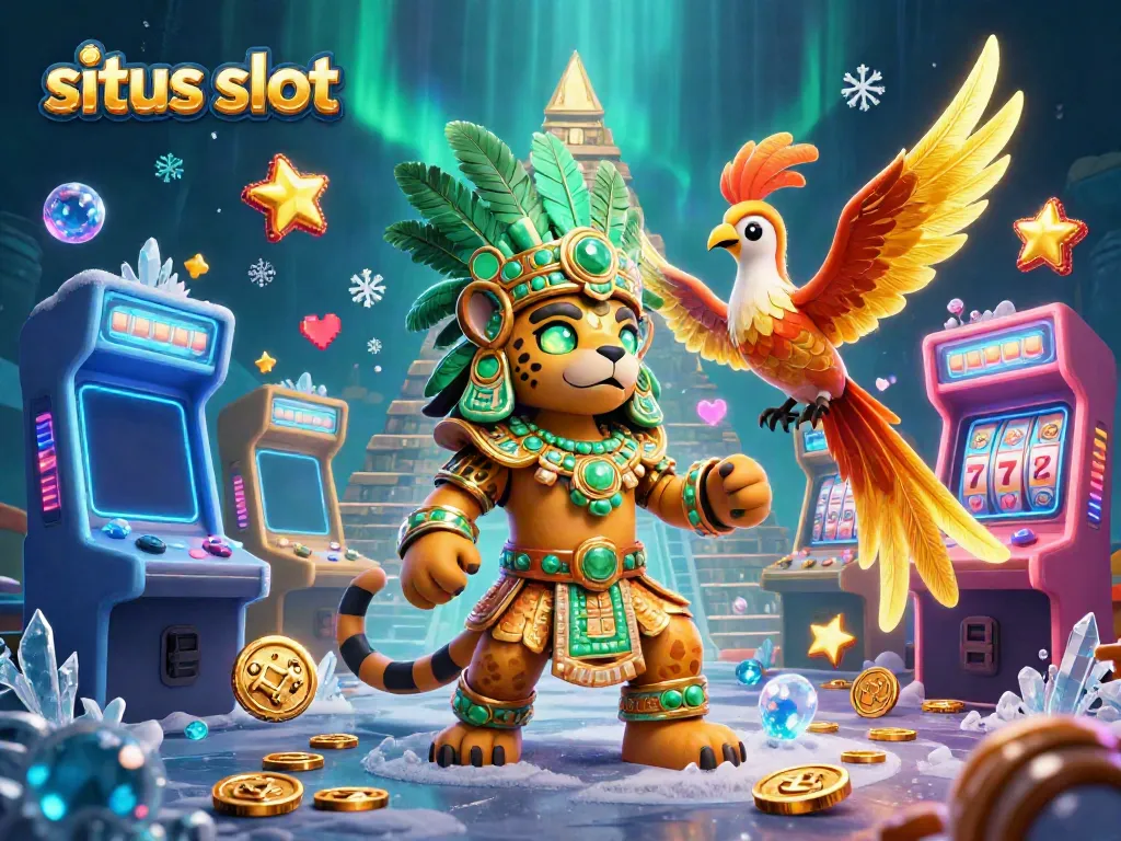 Permainan situs slot menampilkan jaguar sacerdotal dan burung quetzal dalam ilustrasi 3D menarik.