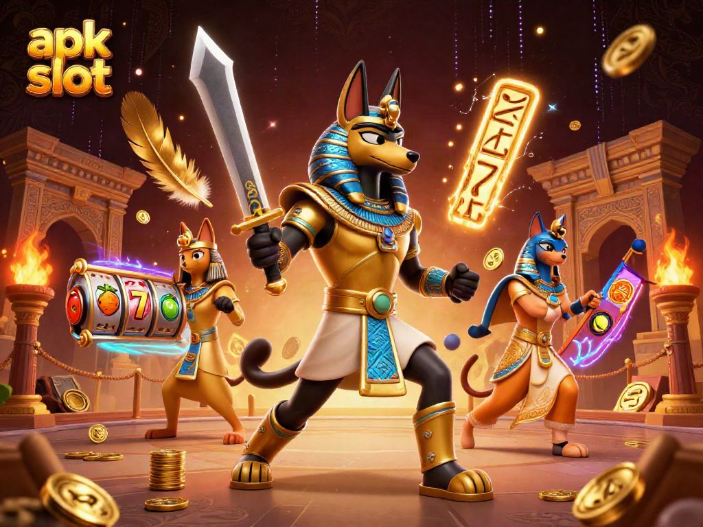 Engage in thrilling gameplay with apk slot by featuring an ancient Egyptian theme illustrated in 3D.