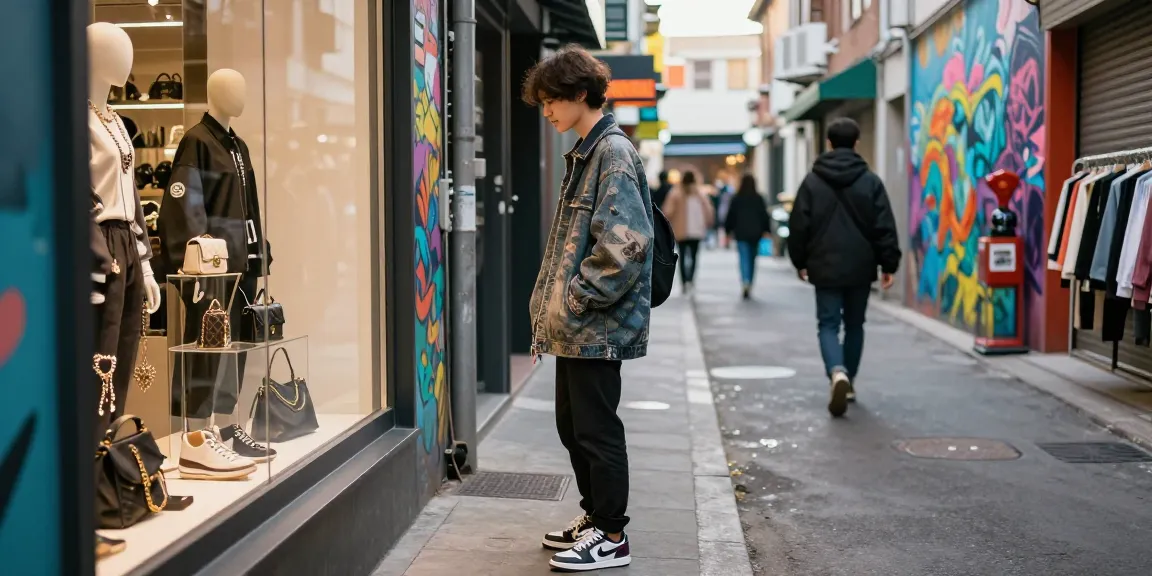 Engaging view of a stylish shopper exploring luxury 레플리카 쇼핑몰 items in an urban setting.