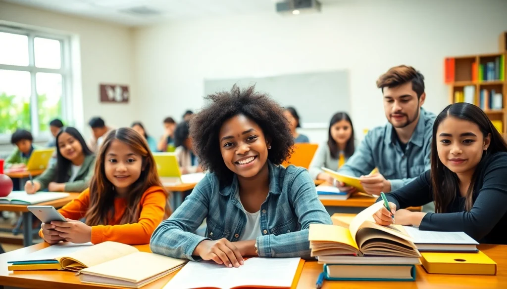 Students actively learning in a vibrant classroom setting showcasing the essence of Education.