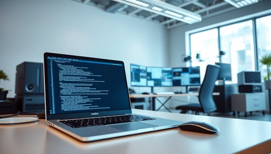 Showcasing technology workspace with sleek devices emphasizing productivity and innovation.