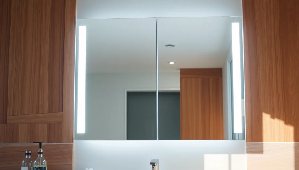 Spiegelschrank mit LED Beleuchtung in modernem Badezimmer-Design mit stilvollen Akzenten