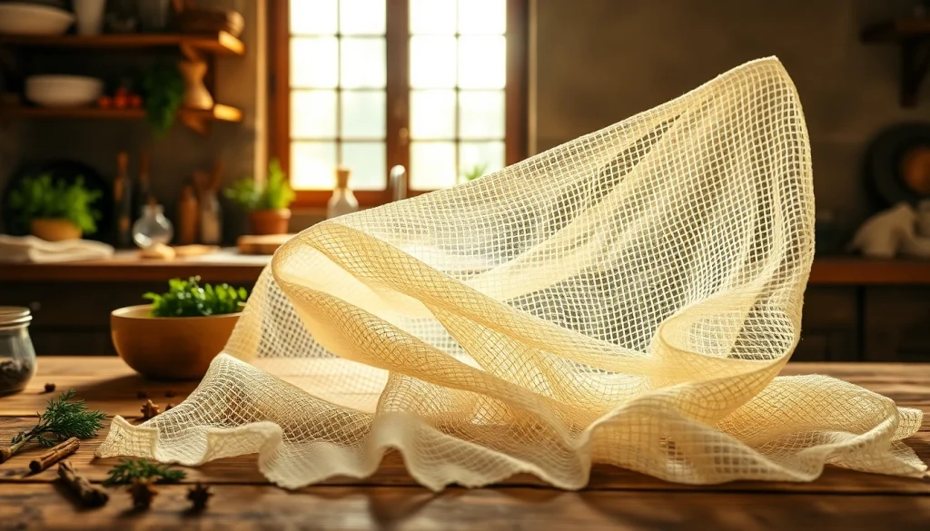 Kaasdoek gebruikt voor het afdekken van vers bereide gerechten in een keuken.